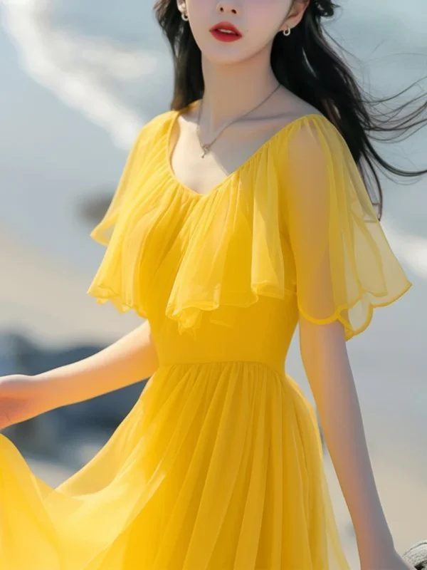 Elegant Yellow Bridesmaid Dresses for Summer, Casual Beach Holiday Wear - Image 2