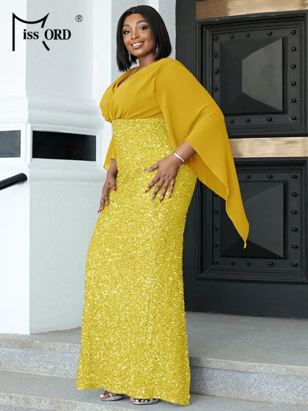 Yellow Bridesmaid Dresses V Neck Plus Size Flare Sleeve Gown - Image 6