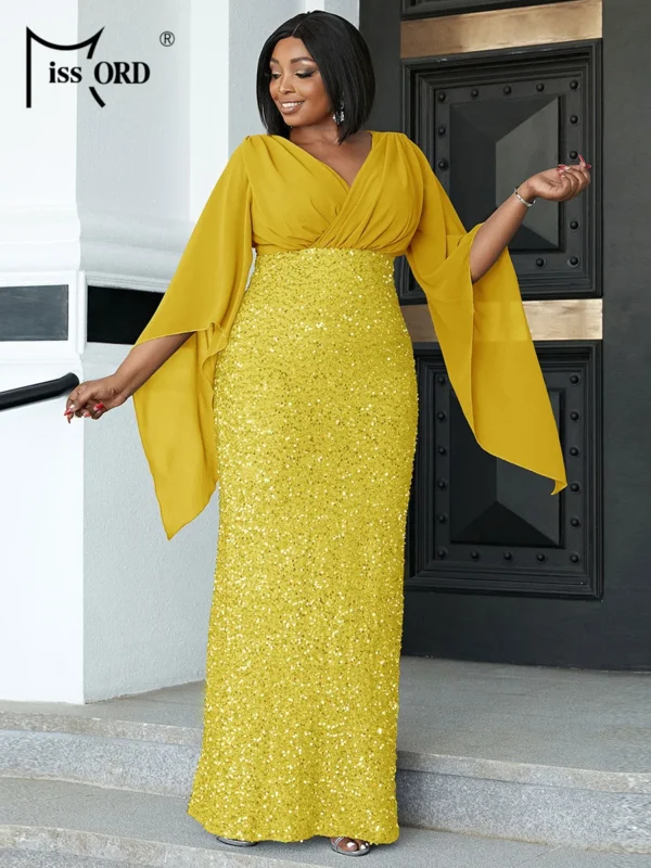 Yellow Bridesmaid Dresses V Neck Plus Size Flare Sleeve Gown - Image 4