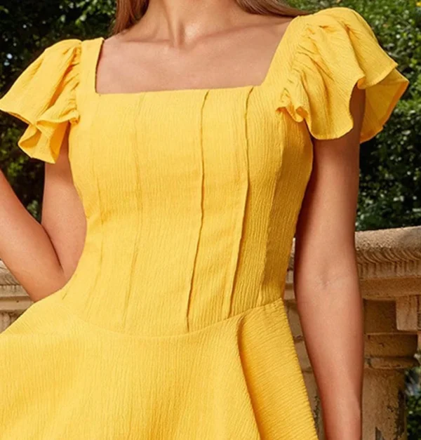 Yellow bridesmaid dresses, backless, square neck, short skirt, casual holiday style - Image 2