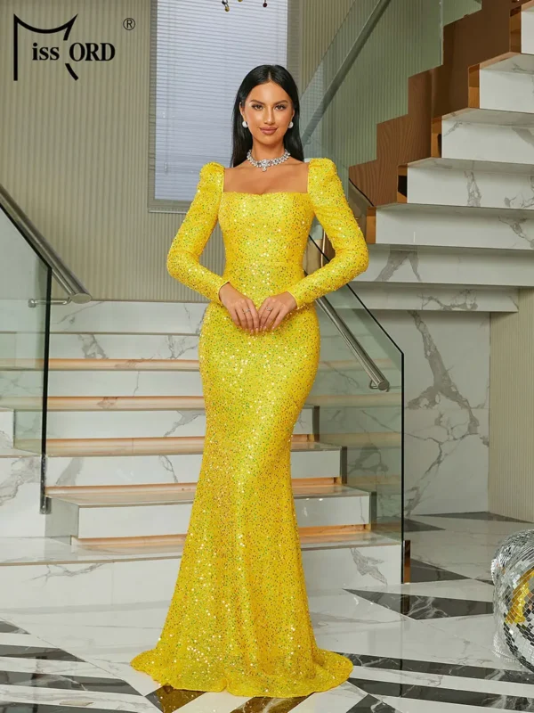 Elegant Yellow Bridesmaid Dresses: Long Sleeve, Sweetheart Neck, Bodycon Mermaid Gown