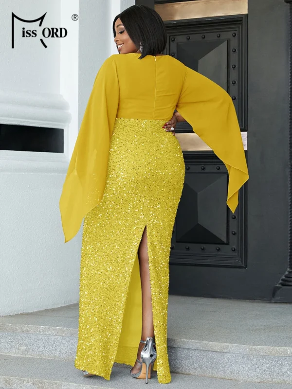 Yellow Bridesmaid Dresses V Neck Plus Size Flare Sleeve Gown - Image 2