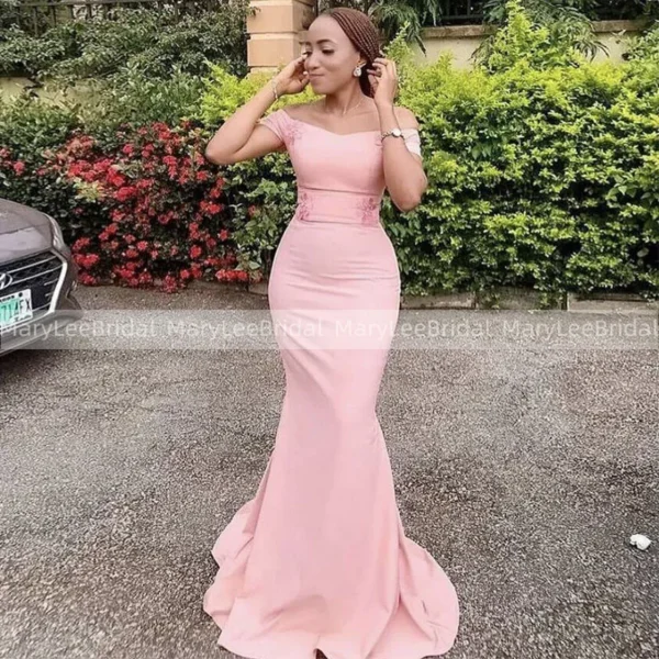 Bridesmaid Dresses Customized Pink Short Sleeve Mermaid Formal Gown