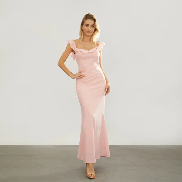 Pink Bridesmaid Dresses: Backless, Strapless Ruffle Summer Evening Dress - Image 5