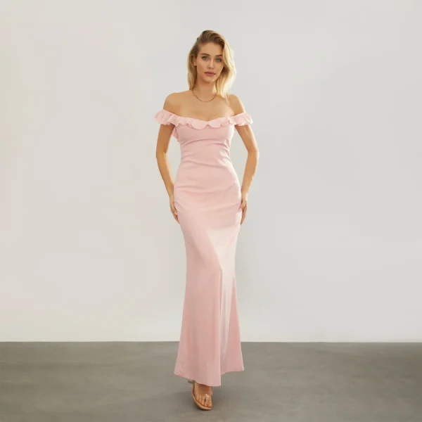 Pink Bridesmaid Dresses: Backless, Strapless Ruffle Summer Evening Dress - Image 4