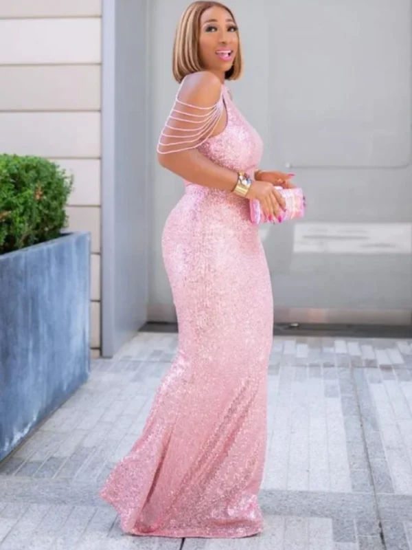 Pink Bridesmaid Dresses: Sequin Maxi Halter Party & Evening Gown - Image 5