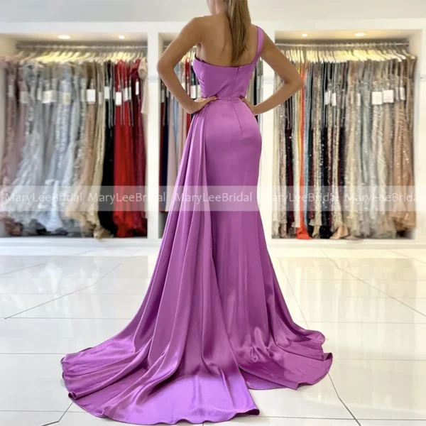 Brown Bridesmaid Dresses: One Shoulder Satin Mermaid Gown with Ribbon - Image 5