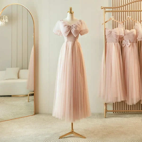 Bridesmaid Dresses Pink Long Gown Princess Banquet Party Dress - Image 2