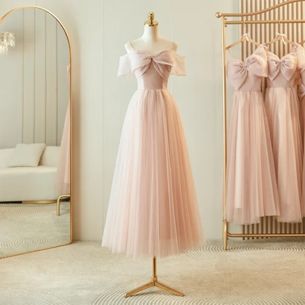 Bridesmaid Dresses Pink Long Gown Princess Banquet Party Dress - Image 3