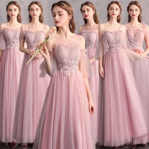 Pink Bridesmaid Dresses Chiffon Sleeveless Ankle-Length Wedding Party Gown - Image 2