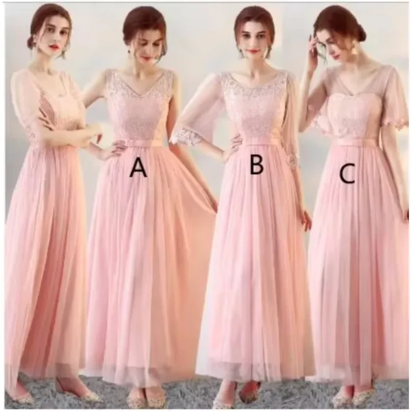 Pink Bridesmaid Dresses: Long Mesh Wedding Party Dress for Women