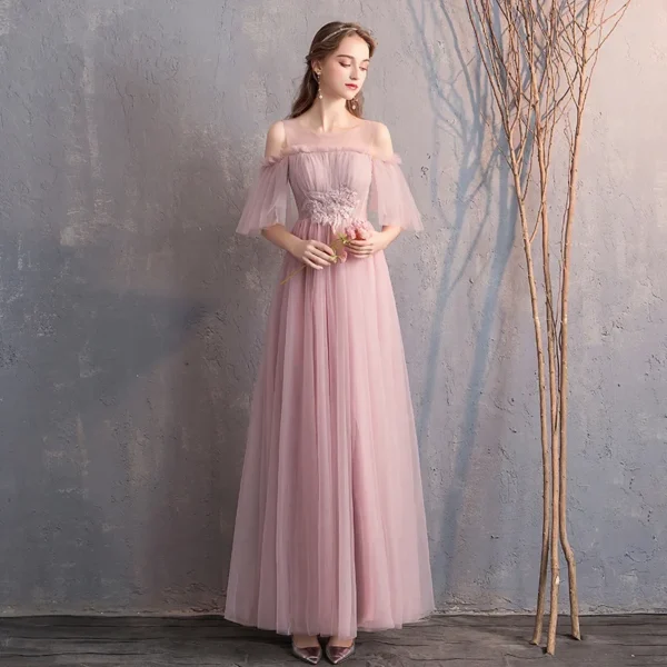 Pink Bridesmaid Dresses Chiffon Sleeveless Ankle-Length Wedding Party Gown - Image 4