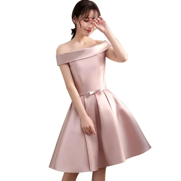 Bridesmaid Dresses Pink Off Shoulder Satin A-line Short Gown - Image 5