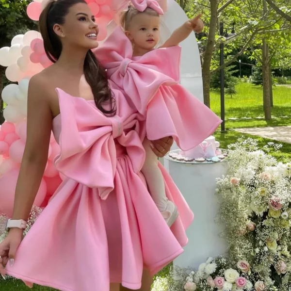 Pink Bridesmaid Dresses: Cute Light Pink Bow A-line Mini Dress