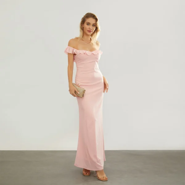 Pink Bridesmaid Dresses: Backless, Strapless Ruffle Summer Evening Dress - Image 3