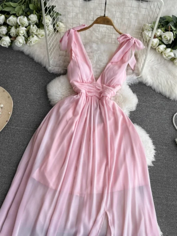 Pink Bridesmaid Dresses: Elegant Backless V-Neck Chiffon Gown - Image 2