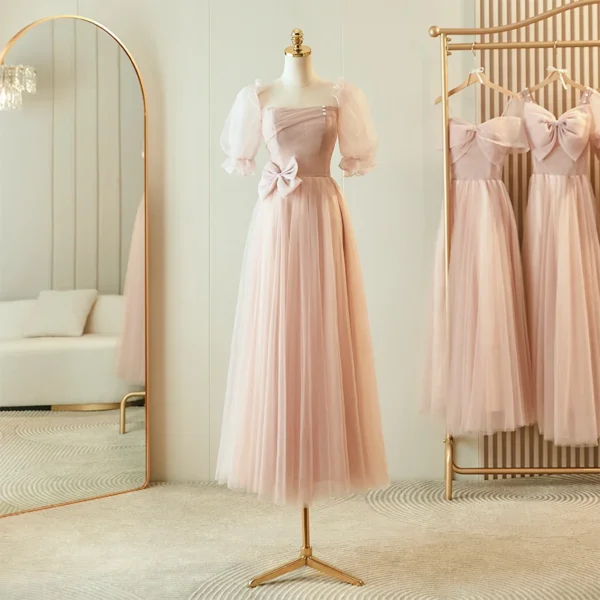 Bridesmaid Dresses Pink Long Gown Princess Banquet Party Dress - Image 4