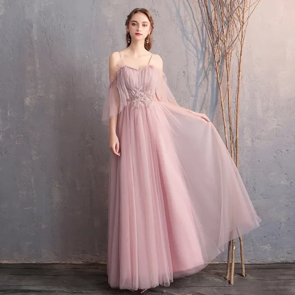 Pink Bridesmaid Dresses Chiffon Sleeveless Ankle-Length Wedding Party Gown - Image 3