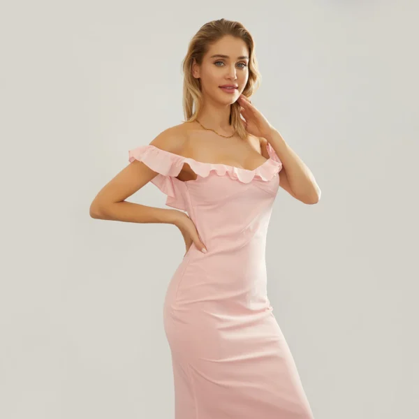 Pink Bridesmaid Dresses: Backless, Strapless Ruffle Summer Evening Dress - Image 6