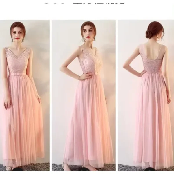 Pink Bridesmaid Dresses: Long Mesh Wedding Party Dress for Women - Image 2